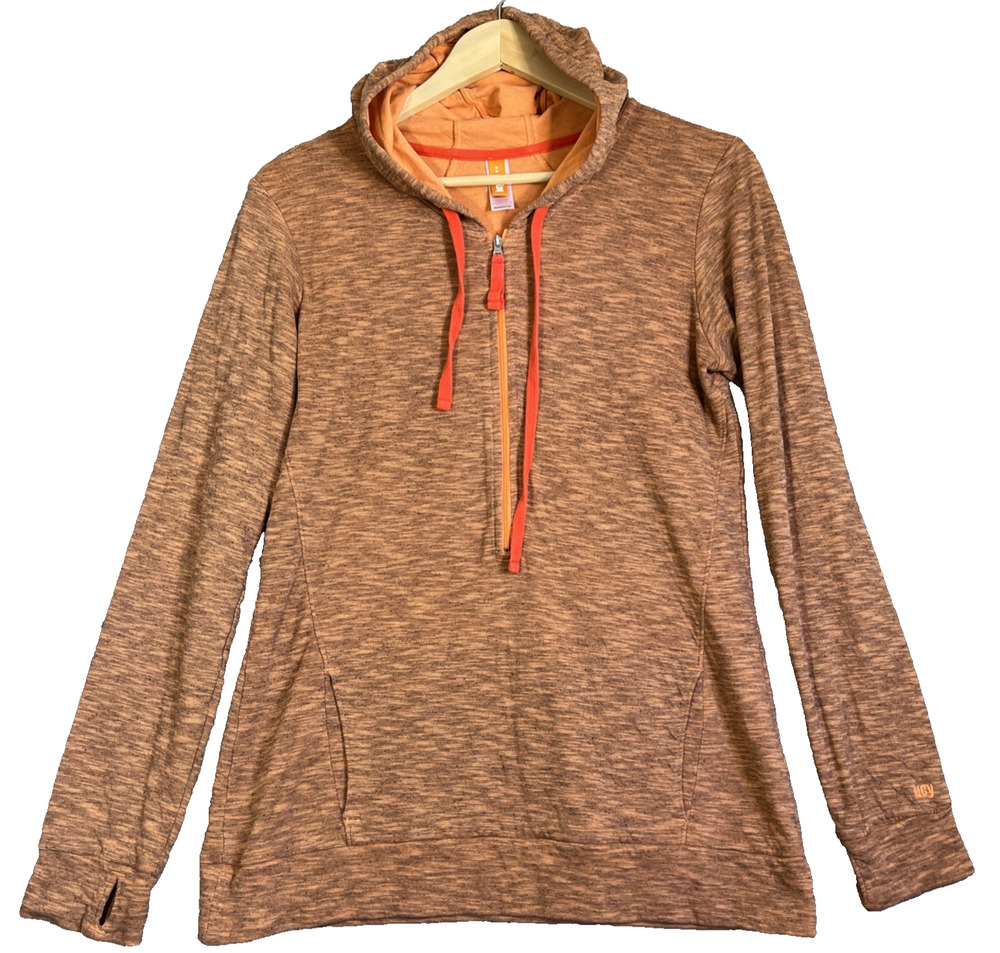 LUCY Half Zip Hoodie Size Medium Space Dye Orange Long Sleeve Pocket Cotton Peru